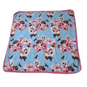 Baby Be Mine Blue Floral Pink Floral Roses  Blanket 31" x 31" Reversible Nursing